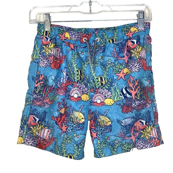 Boardies Boys 9 10 Swim Trunks Blue Fish Underwater Board Shorts Lined Colorful - Picture 1 of 16
